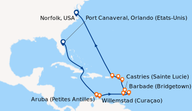 Itinéraire de la croisière Port Canaveral, Orlando (Etats-Unis), En mer,...