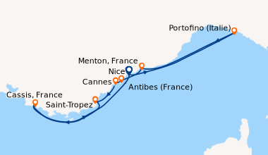 Itinéraire de la croisière La French Riviera sous les voiles du Ponant