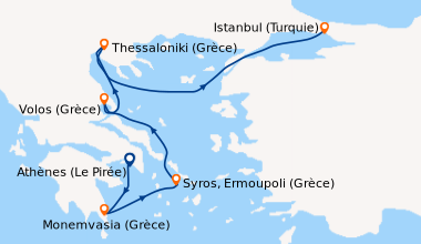 Itinéraire de la croisière Athènes (Le Pirée), Monemvasia (Grèce), Syros...