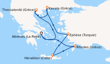 Itinéraire de la croisière Athènes (Le Pirée), En mer, Thessaloniki (Grè...