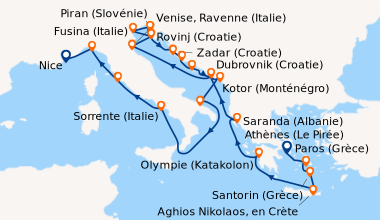 Itinéraire de la croisière Athènes (Le Pirée), Paros (Grèce), Santorin (...