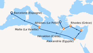 Itinéraire de la croisière Barcelone (Espagne), En mer, Malte (La Valett...