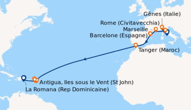 Itinéraire de la croisière Rome (Civitavecchia), Livourne (Florence, Pis...