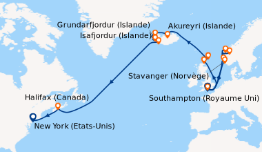 Itinéraire de la croisière Southampton (Royaume Uni) , En mer, Haugesund...