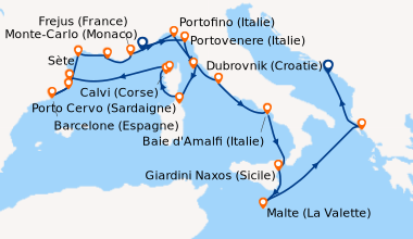 Itinéraire de la croisière Monte-Carlo (Monaco), Portovenere (Italie), P...
