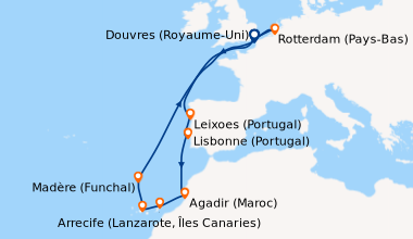 Itinéraire de la croisière Douvres (Royaume-Uni), Rotterdam (Pays-Bas), ...