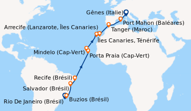 Itinéraire de la croisière Rio De Janeiro (Brésil), Buzios (Brésil), En ...