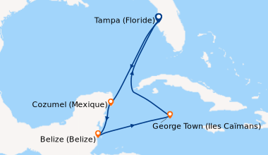 Itinéraire de la croisière Tampa (Floride), En mer, Cozumel (Mexique), B...