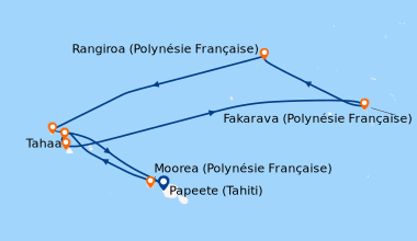 Itinéraire de la croisière Papeete (Tahiti), Moorea (Polynésie Française...