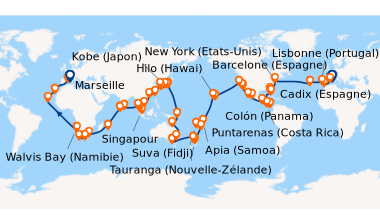 Itinéraire de la croisière Tour du monde Costa 2028