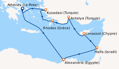 Itinéraire de la croisière Athènes (Le Pirée), En mer, Alexandrie (Egypt...