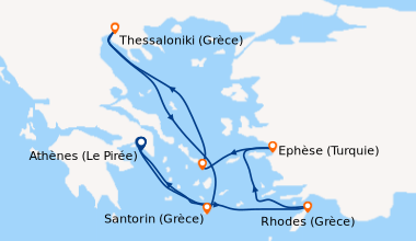 Itinéraire de la croisière Athènes (Le Pirée), En mer, Rhodes (Grèce), E...