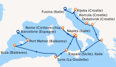 Itinéraire de la croisière Barcelone (Espagne), Port Mahon (Baléares), I...