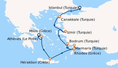 Itinéraire de la croisière Istanbul (Turquie), Canakkale (Turquie), Izmi...