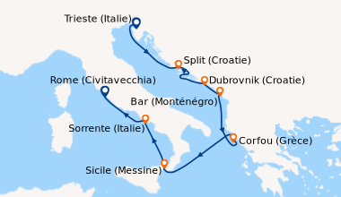 Itinéraire de la croisière Trieste (Italie), Split (Croatie), Dubrovnik ...