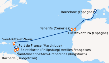Itinéraire de la croisière Barcelone (Espagne), En mer, En mer, Fuerteve...