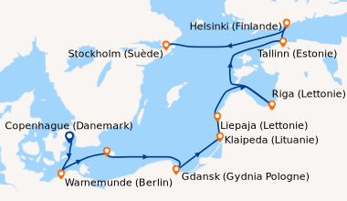 Itinéraire de la croisière Copenhague (Danemark), Warnemunde (Berlin), E...