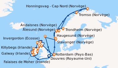 Itinéraire de la croisière Douvres (Royaume-Uni), Rotterdam (Pays-Bas), ...