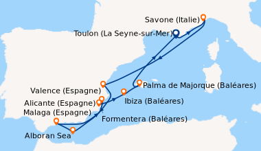 Itinéraire de la croisière France, Italie, Espagne, Baléares