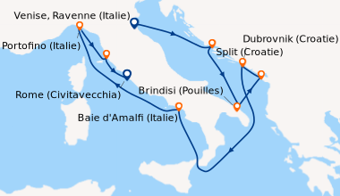 Itinéraire de la croisière Venise, Ravenne (Italie), Split (Croatie), Du...