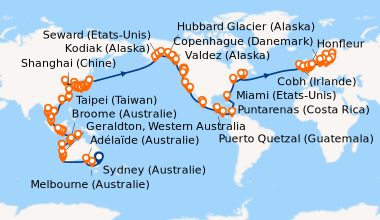 Itinéraire de la croisière Sydney (Australie), En mer, Melbourne (Austra...