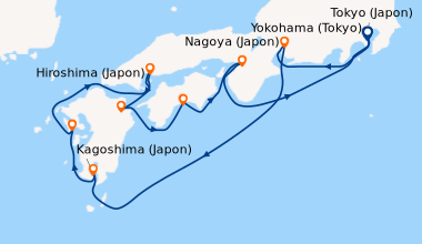 Itinéraire de la croisière Tokyo (Japon), Nagoya (Japon), En mer, Kagosh...