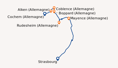 Itinéraire de la croisière 2 FLEUVES : la vallée du Rhin romantique et la magie de la Moselle (CMS_PP)