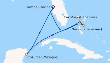 Itinéraire de la croisière Tampa (Floride), En mer, Costa Maya (Mexique)...