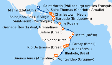 Itinéraire de la croisière Miami (Etats-Unis), En mer, En mer, Saint Joh...