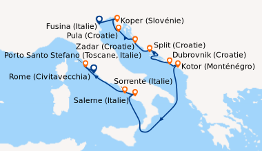Itinéraire de la croisière Venise (Italie), Koper (Slovénie), Pula (Croa...