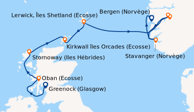 Itinéraire de la croisière Des rivages écossais aux fjords norvégiens 