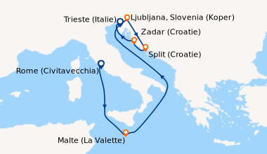 Itinéraire de la croisière Rome (Civitavecchia), En mer, Malte (La Valet...