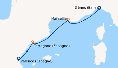 Itinéraire de la croisière Gênes (Italie), Marseille, Tarragone (Espagne...