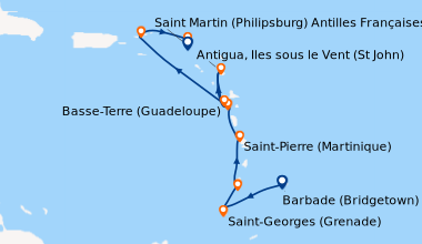 Itinéraire de la croisière Barbade (Bridgetown), Saint-Georges (Grenade)...