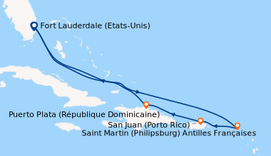 Itinéraire de la croisière Fort Lauderdale (Etats-Unis), En mer, Belize ...