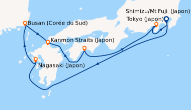 Itinéraire de la croisière Tokyo (Japon), En mer, Nagasaki (Japon), Busa...