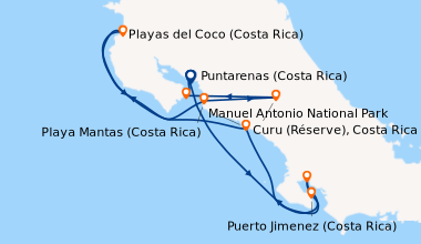 Itinéraire de la croisière Côte pacifique du Costa Rica