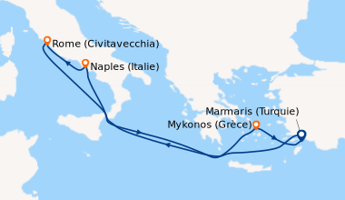 Itinéraire de la croisière Marmaris (Turquie), En mer, Naples (Italie), ...