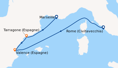Itinéraire de la croisière Rome (Civitavecchia), En mer, Valence (Espagn...