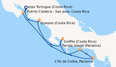Itinéraire de la croisière Puerto Caldera - San Jose, Costa Rica, Quepos...