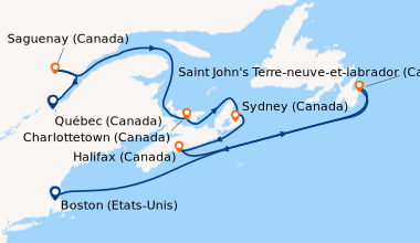 Itinéraire de la croisière Québec (Canada), Québec (Canada), Saguenay (C...