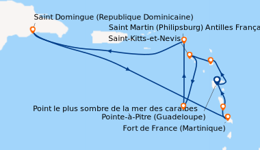 Itinéraire de la croisière Antilles
