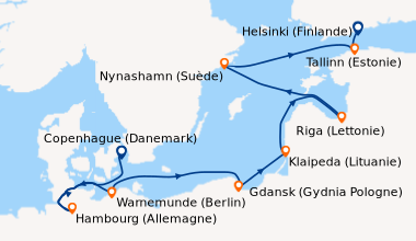 Itinéraire de la croisière Copenhague (Danemark), En mer, Gdansk (Gydnia...