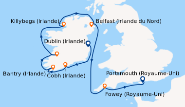 Itinéraire de la croisière Dublin (Irlande), Dublin (Irlande), Cobh (Irl...