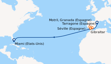 Itinéraire de la croisière Tarragone (Espagne), En mer, Motril, Granada ...