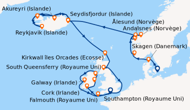 Itinéraire de la croisière Copenhague (Danemark), Skagen (Danemark), Sta...