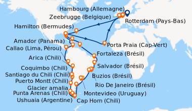 Itinéraire de la croisière Hambourg (Allemagne), En mer, Rotterdam (Pays...