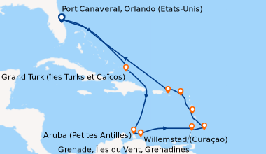 Itinéraire de la croisière Port Canaveral, Orlando (Etats-Unis), En mer,...