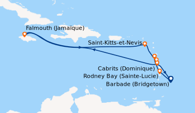 Itinéraire de la croisière Barbade (Bridgetown), Rodney Bay (Sainte-Luci...