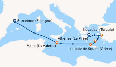 Itinéraire de la croisière Barcelone (Espagne), En mer, Malte (La Valett...